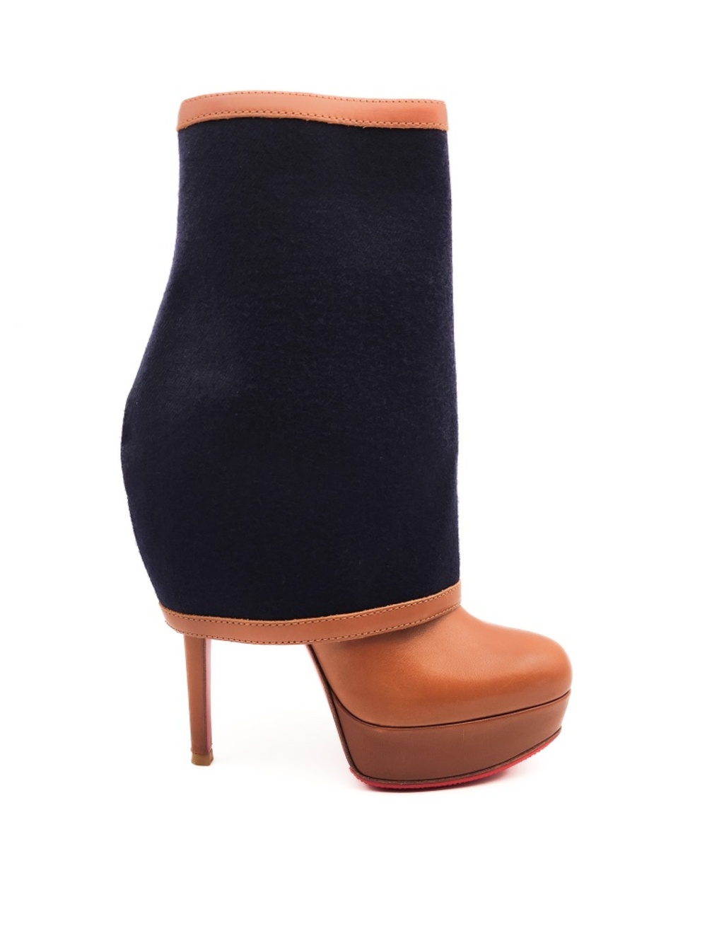 Christian Louboutin Armony 140 Brown Leather Ankle Buckle Wool Cuff Boots EU 36